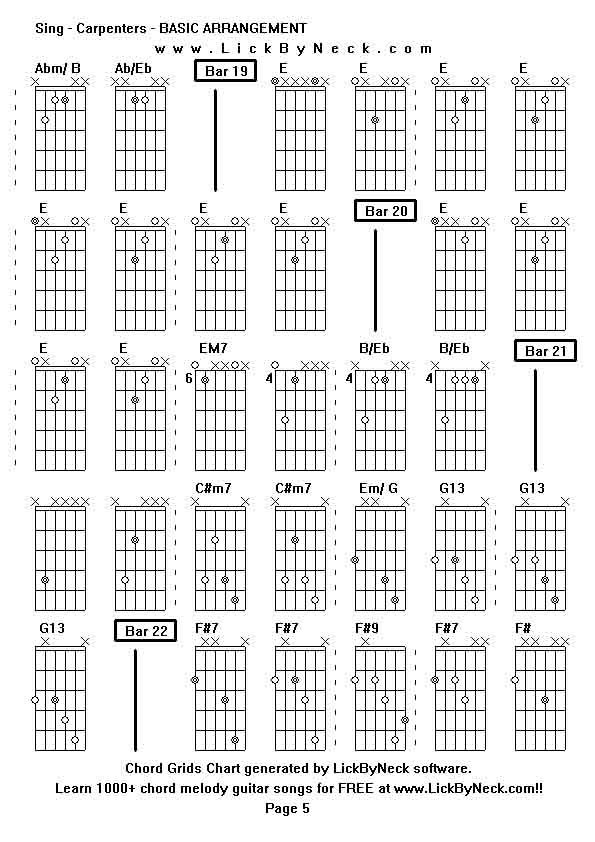 Chord Grids Chart of chord melody fingerstyle guitar song-Sing - Carpenters - BASIC ARRANGEMENT,generated by LickByNeck software.